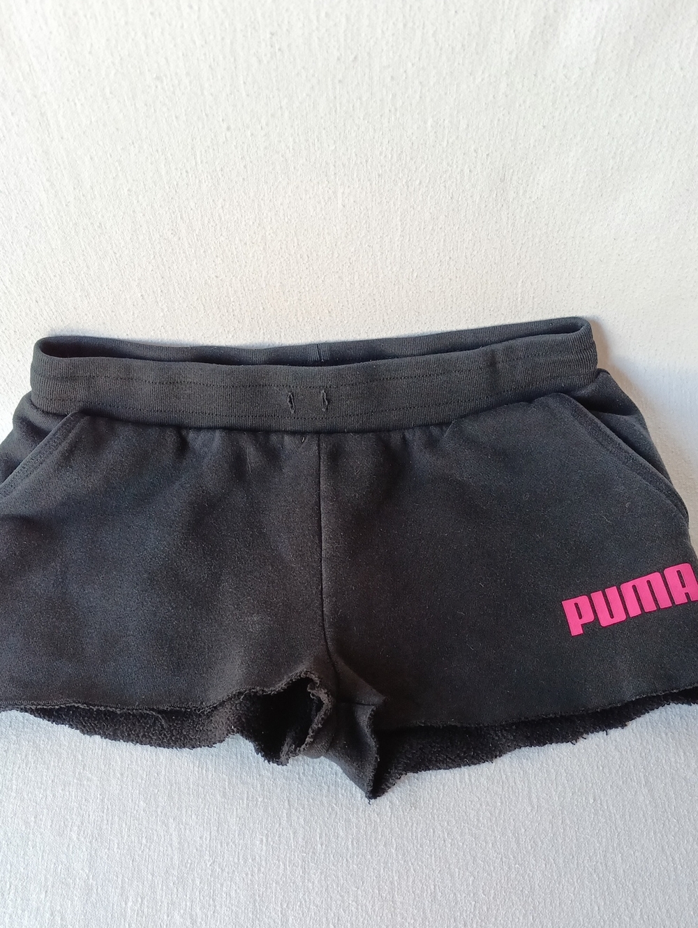 Puma Women's Black Athletic Cut Offs with Hot Pink And Silver Logos